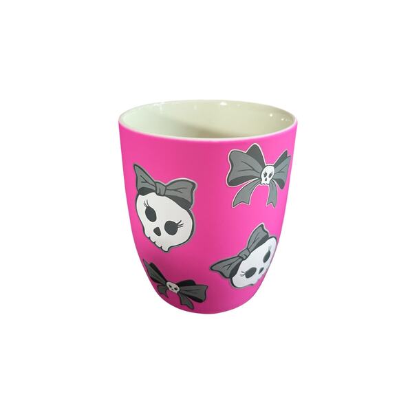 Cobwebs & Cauldrons Hot Pink Skull Bow Halloween Coffee Mug Cute Gothic Cup - Picture 2 of 3